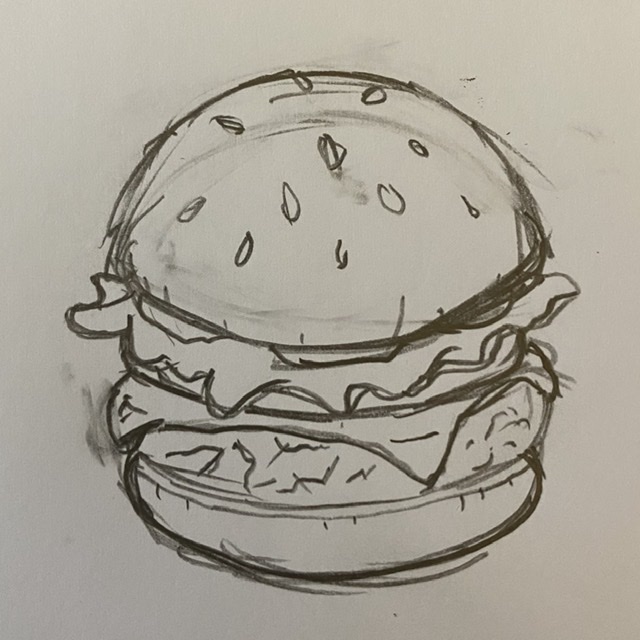 Pencil sketch of a cheeseburger