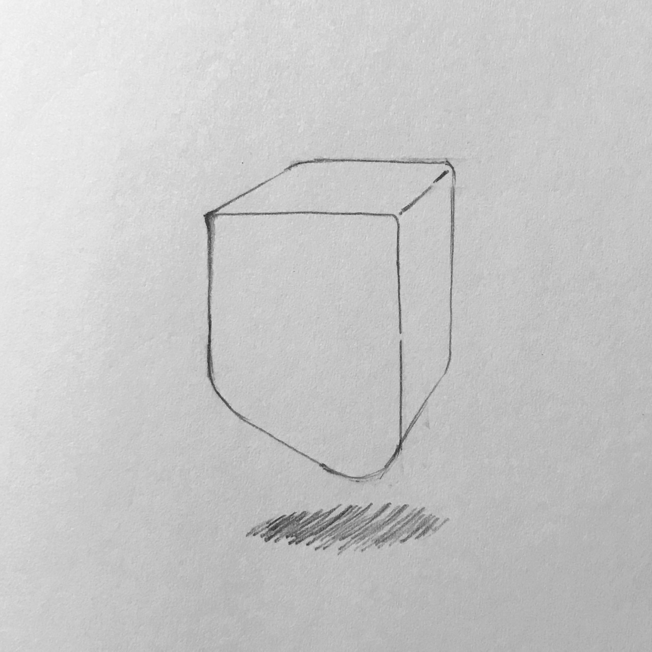 Pencil Drawing of a 3d geometric shape hovering over the ground